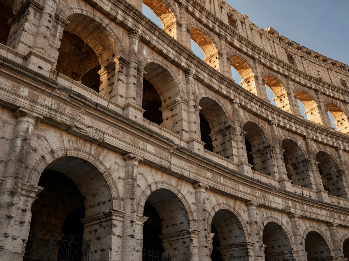 Architectural perspective of Roman Colosseum stone arches