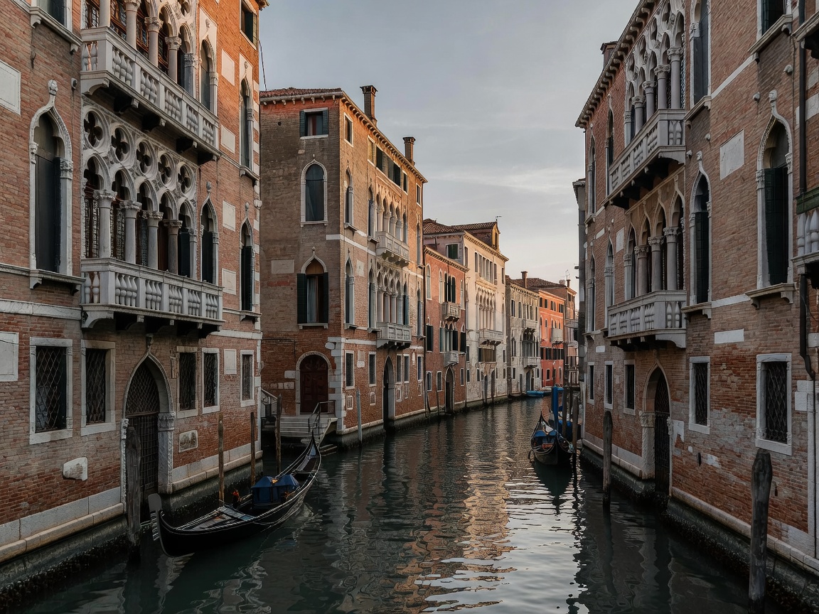 Canals and historic gothic palazzos in Venice Italy