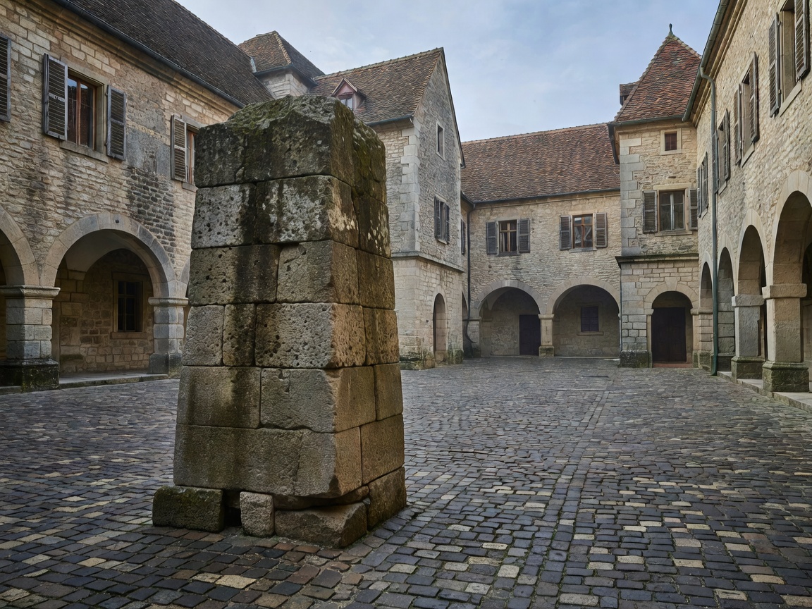 Historical stone monument and archive courtyard in Europe
